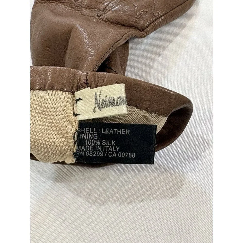 Neiman Marcus Women's Brown Soft Leather Silk Lined Gloves Size 7